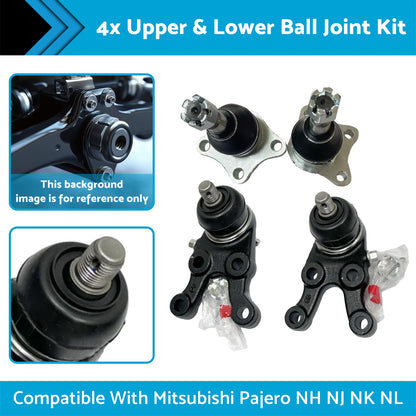4x Upper & Lower Ball Joint Kit Suitable for Mitsubishi Pajero NH NJ NK NL 91-00-4