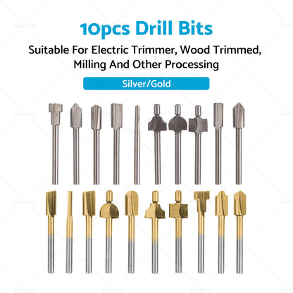 Set of 10 3mm Titanium Mini Hss Router Bit Trimmer Shank Electric Trimmer Tool-2