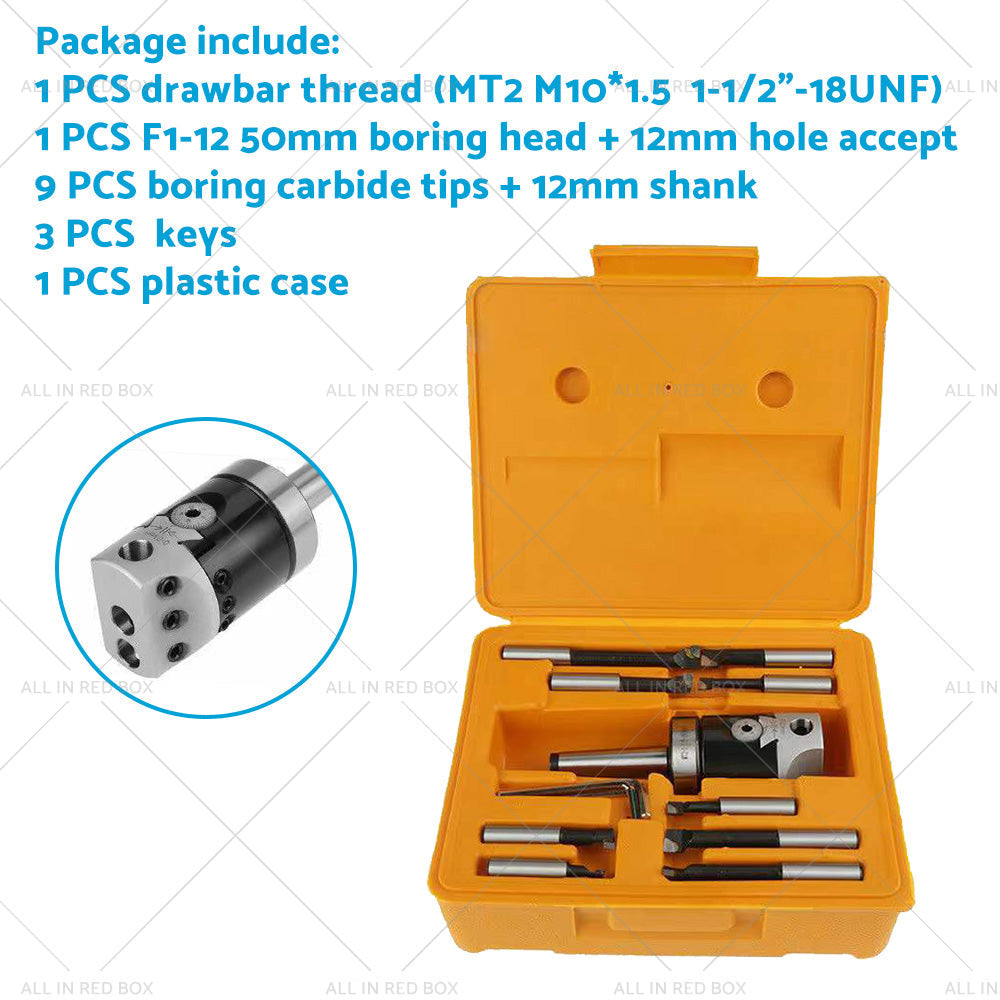 1 Set 12mm Boring Head and 9PCS 12mm Carbide Boring Tips with MT3 M12 1-1 or 2-18 Shank-1