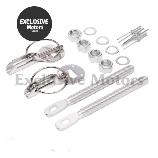 Alloy Silver Bonnet Hood Pin Lock Kit (Universal Fit)