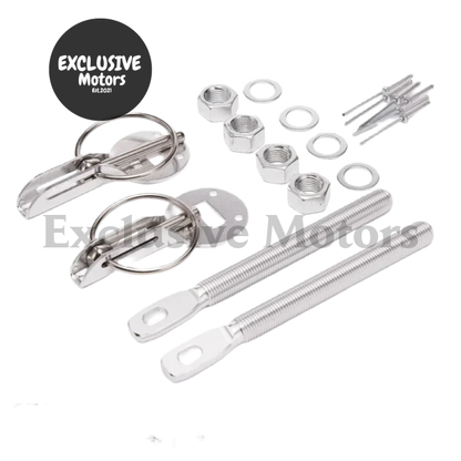 Alloy Silver Bonnet Hood Pin Lock Kit (Universal Fit)