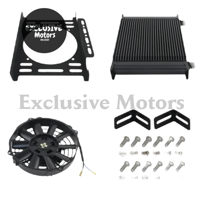 Universal 30 Row AN10 Oil Cooler with 7" Electric Fan & Mounting Bracket Kit