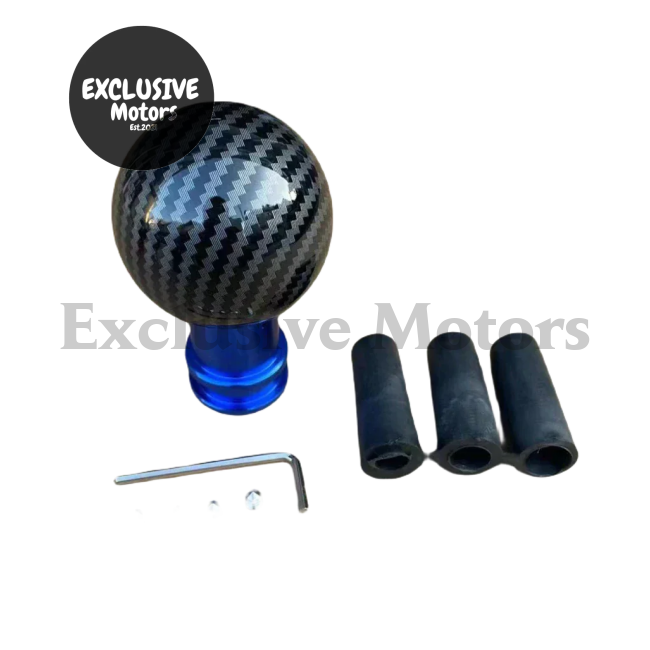 Round Ball Gear Shift Knob - Carbon Fiber Water w Adaptors (M12, M10, M8)