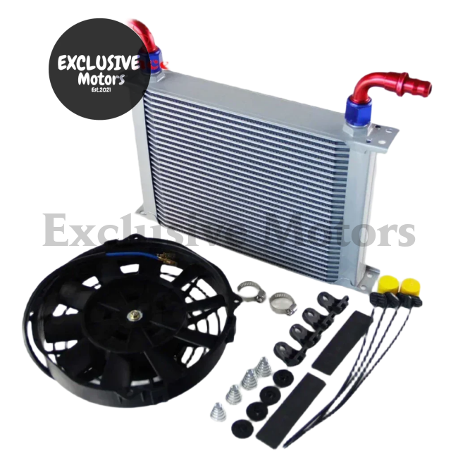 Universal 28 Row 10AN Oil Cooler with 7" Electric Fan & Fittings