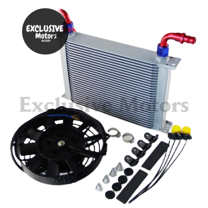 Universal 28 Row 10AN Oil Cooler with 7" Electric Fan & Fittings