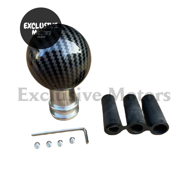 Round Ball Gear Shift Knob - Carbon Fiber Water w Adaptors (M12, M10, M8)