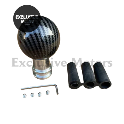 Round Ball Gear Shift Knob - Carbon Fiber Water w Adaptors (M12, M10, M8)