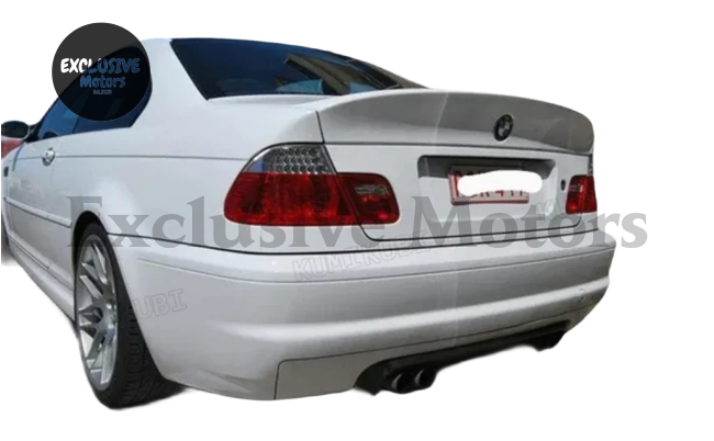 Rear Trunk Spoiler for BMW E46 (Coupe, Sedan, M3) - 2 Door & 4 Door (1998-2006) - Boot Lip Wing Spoiler (Carbon Fiber / Gloss Black / Primer)