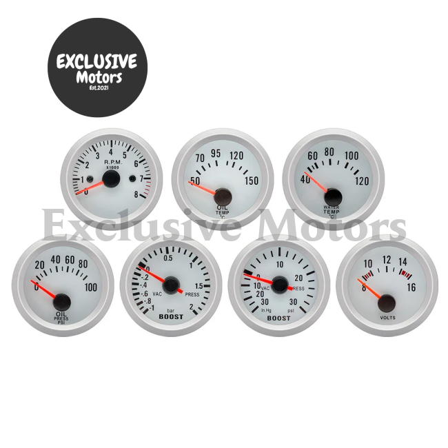 52mm Universal Tachometer, Water Temp, Oil Temp, Boost, Pressure Gauge