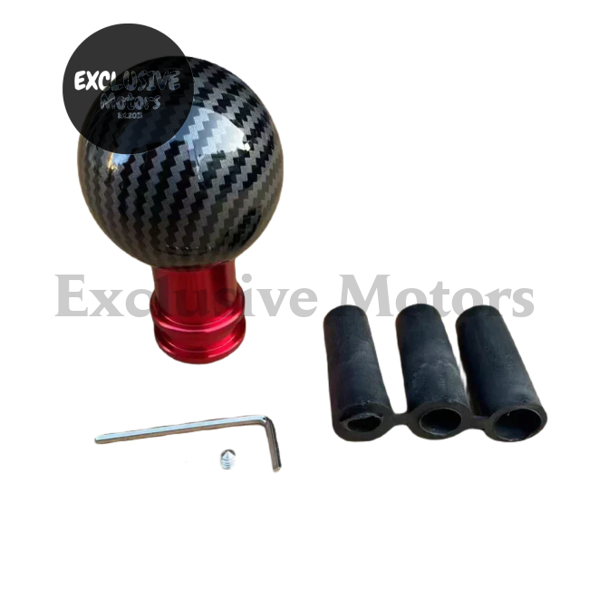 Round Ball Gear Shift Knob - Carbon Fiber Water w Adaptors (M12, M10, M8)