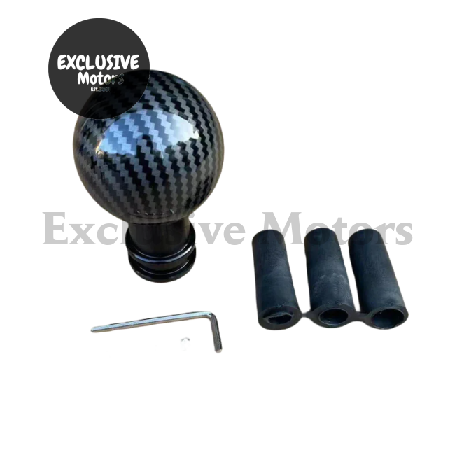 Round Ball Gear Shift Knob - Carbon Fiber Water w Adaptors (M12, M10, M8)