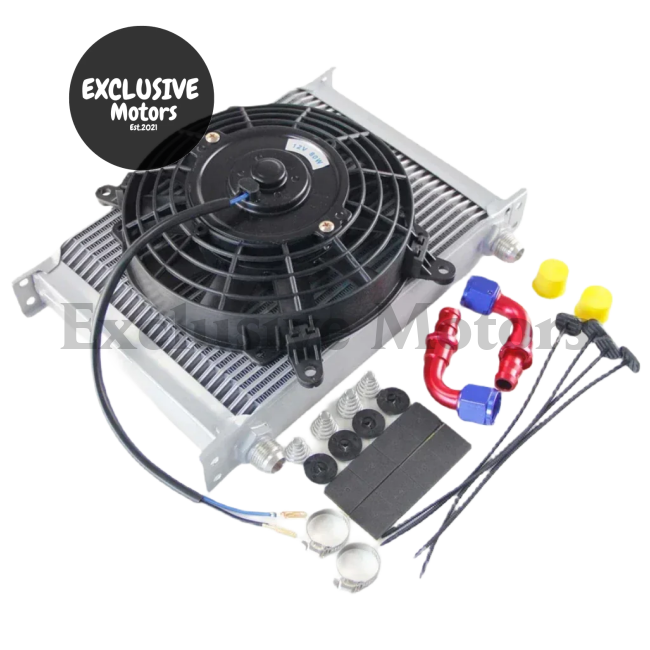 Universal 28 Row 10AN Oil Cooler with 7" Electric Fan & Fittings