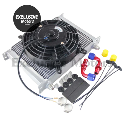 Universal 28 Row 10AN Oil Cooler with 7" Electric Fan & Fittings