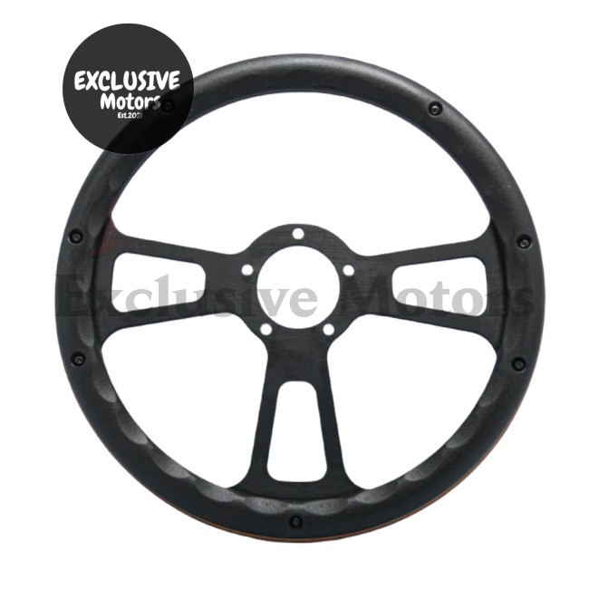 5-Bolt Vintage Mahogany Wood Steering Wheel with Black Stripe & Black Spokes