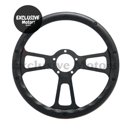 5-Bolt Vintage Mahogany Wood Steering Wheel with Black Stripe & Black Spokes