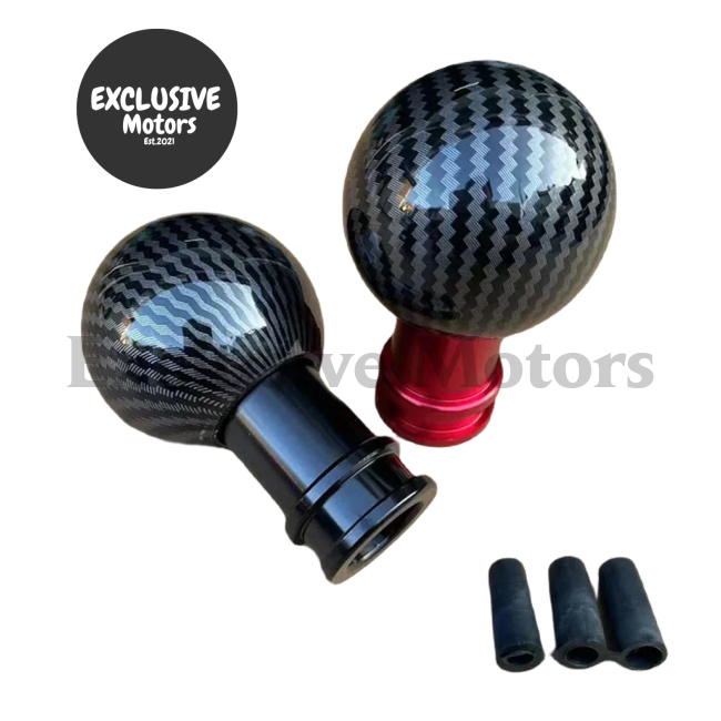 Round Ball Gear Shift Knob - Carbon Fiber Water w Adaptors (M12, M10, M8)