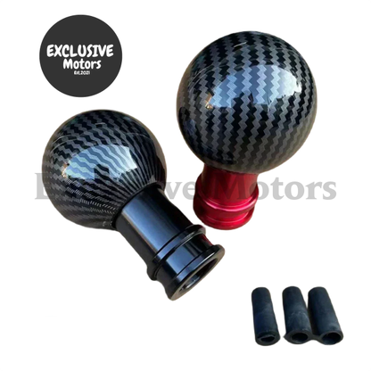 Round Ball Gear Shift Knob - Carbon Fiber Water w Adaptors (M12, M10, M8)