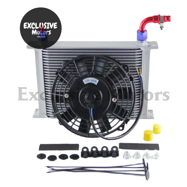 Universal 28 Row 10AN Oil Cooler with 7" Electric Fan & Fittings