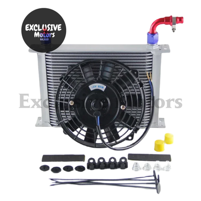 Universal 28 Row 10AN Oil Cooler with 7" Electric Fan & Fittings