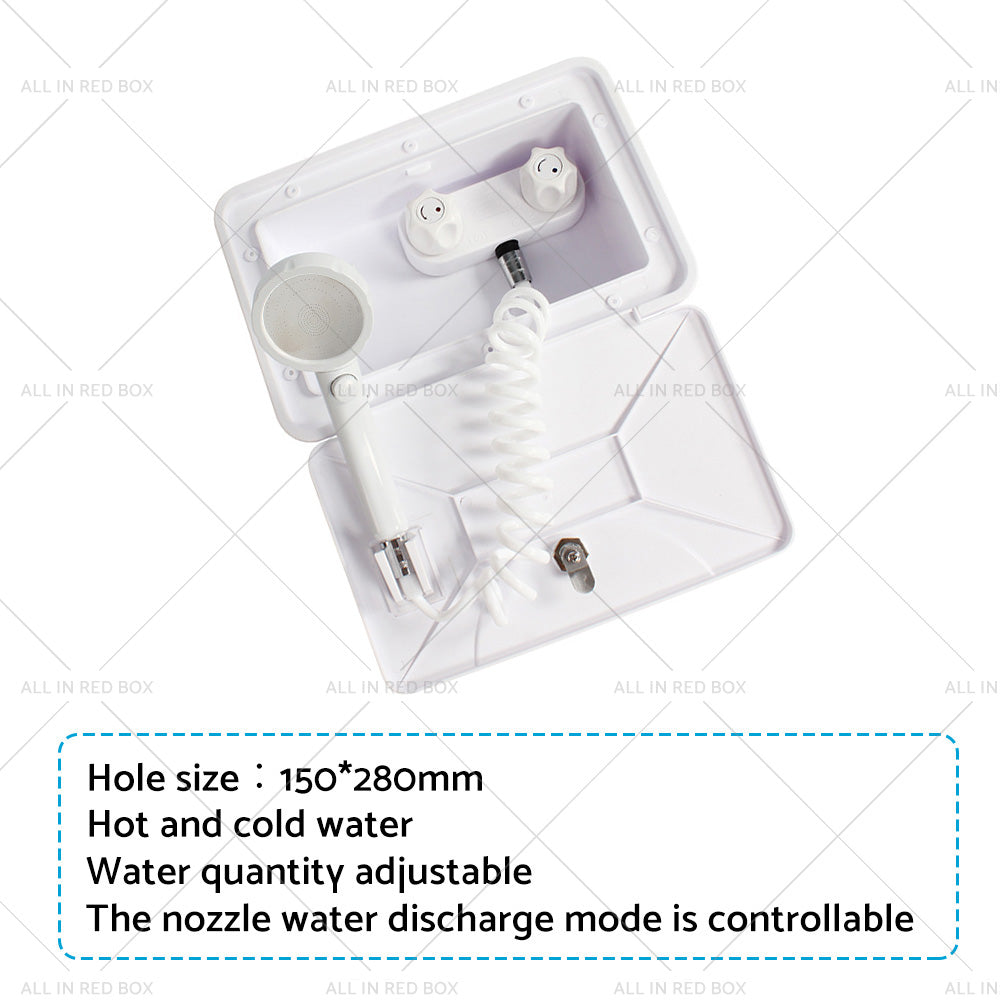 1 Set External RV Caravan Shower Box Exterior Faucet Camper Trailer Boat White-4