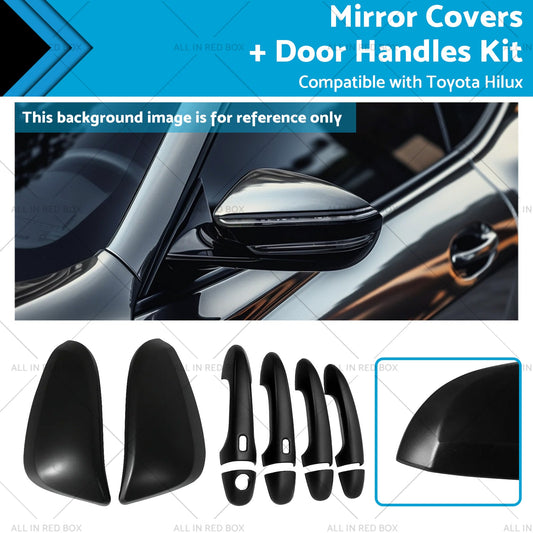 Black Mirror Covers  Door Handles Kit Suitable for Toyota Hilux 2015 - 2023-0