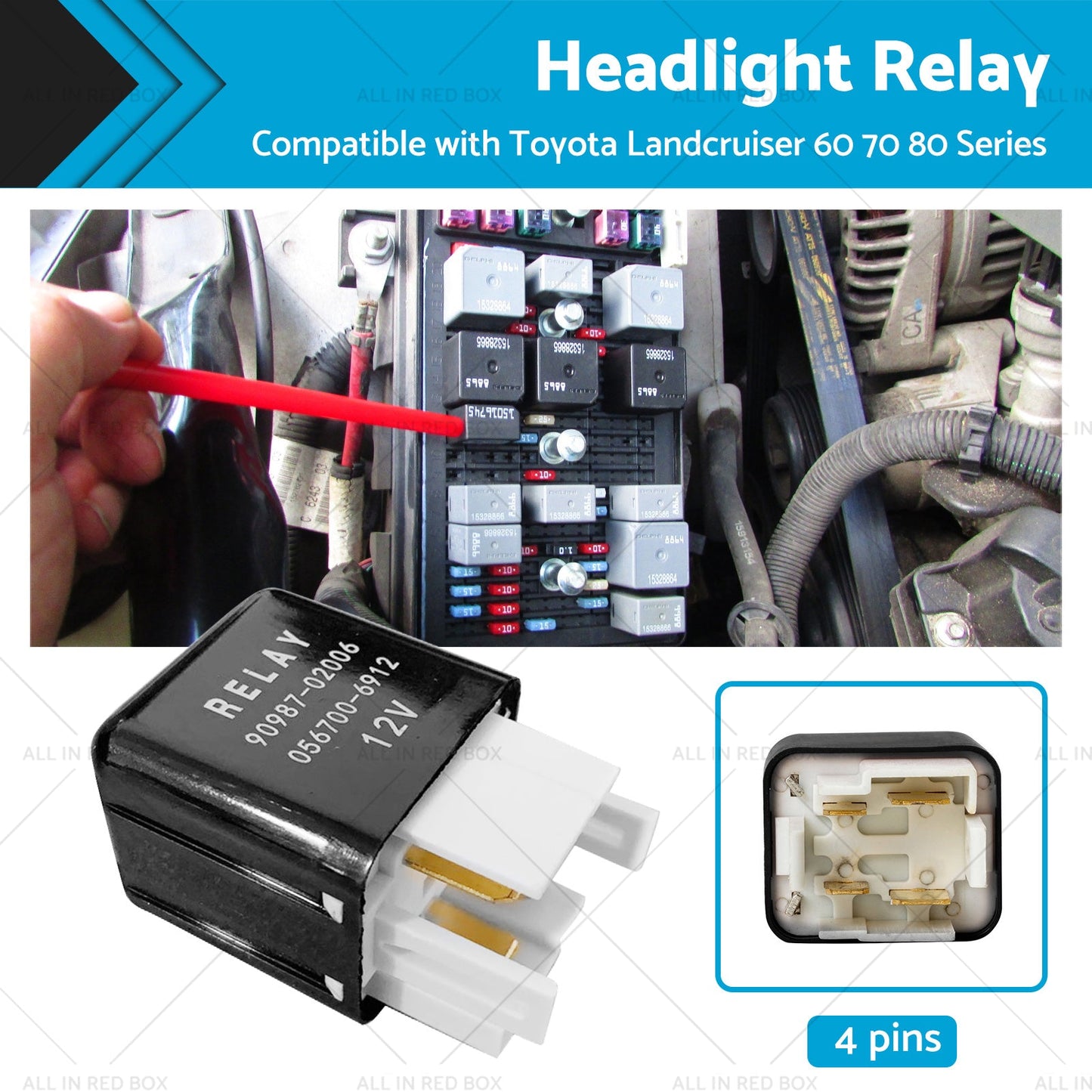 Headlight Relay 12V 4 Pins 90987-02006 Suitable For Toyota Landcruiser 60 70 80-0