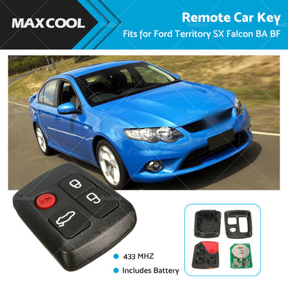 4 Button 433MHz Complete Remote Key Fits Ford Territory SX XR6 XR8 Falcon BA BF-0
