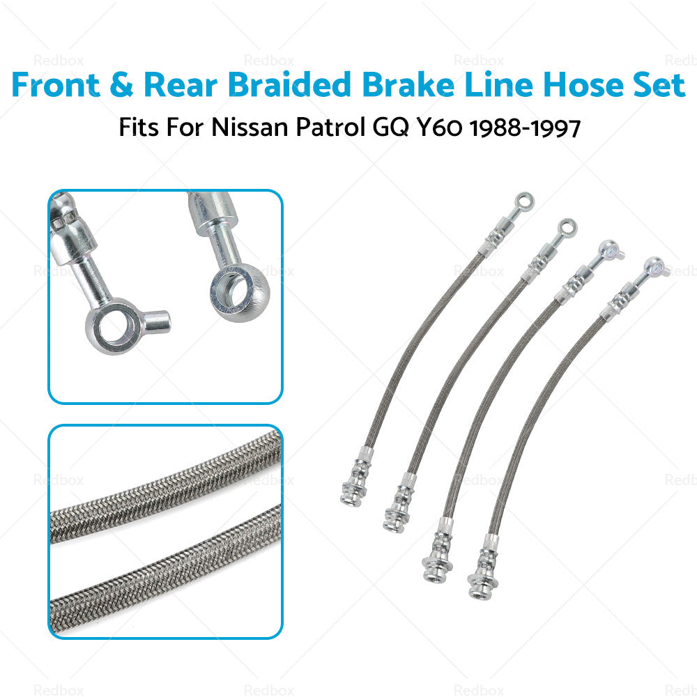 FrontRear Braided Brake Line Hose Set Fit Nissan Patrol GQ Y60 or Ford Maverick DA-1