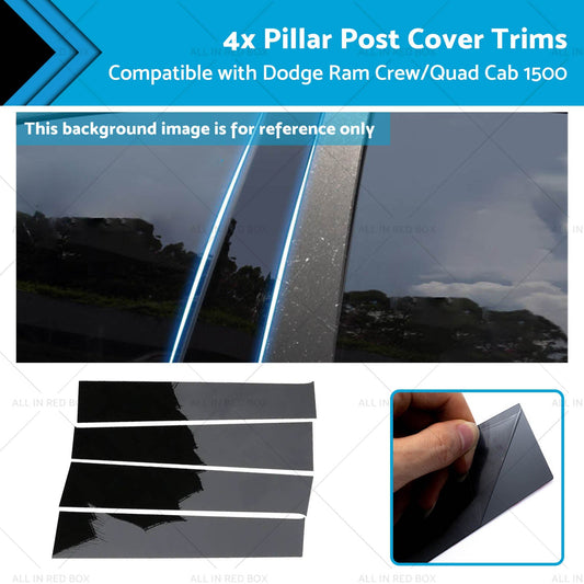 4x Black Pillar Post Cover Trims Suitablefor Dodge Ram Crew or Quad Cab 1500 09-18-0