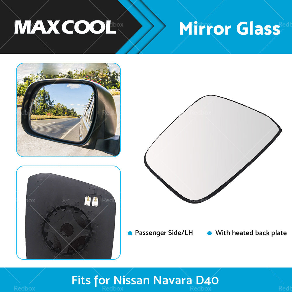 Left Side Mirror Glass w or  Heated Back Plate Suitable for Nissan Navara D40 05-15-1