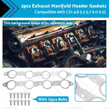 1 Pair Exhaust Manifold Header Gasket Suitable For LS LS1 4. 8 5. 3 5. 7 6. 0 6. 2L-0