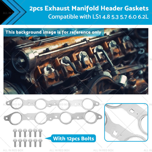 1 Pair Exhaust Manifold Header Gasket Suitable For LS LS1 4. 8 5. 3 5. 7 6. 0 6. 2L-0
