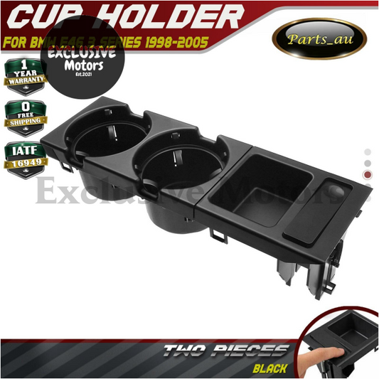 Black Dual Cup Holder & Coin Tray Box for BMW E46 3-Series 318, 320, 325, 330, M3