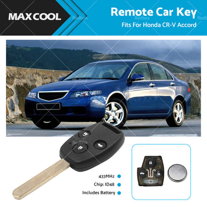 3 Buttons Remote Car Key 433Mhz ID48 Fits For Honda CR-V Accord G8D-382H-A-0