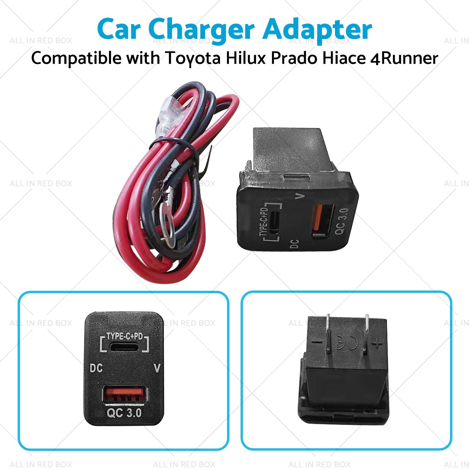 TYPE C  VOLT  QC 3. 0 USB CHARGER Suitable for Toyota Hilux Prado BLUE LED 12v-3