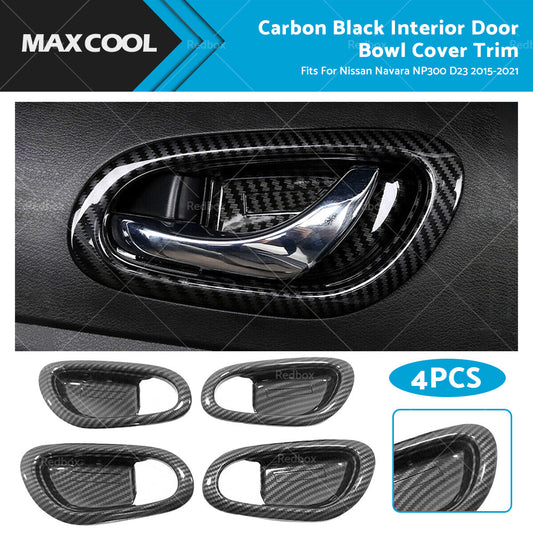 Carbon Black Interior Door Bowl Cover Trim Fit For Nissan Navara NP300 2015-2021-0