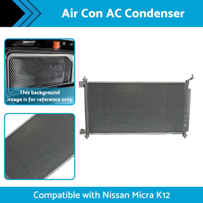 Air Con AC Condenser Suitable for Nissan Micra K12 07/2007-08/2010 650mm 16mm-1