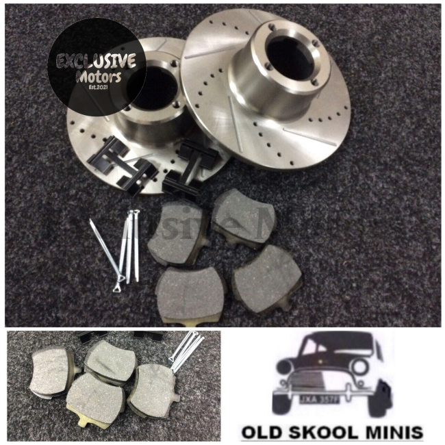 Classic Mini 8.4" Drilled & Grooved Brake Disc Kit (Includes Pads & Retainers)