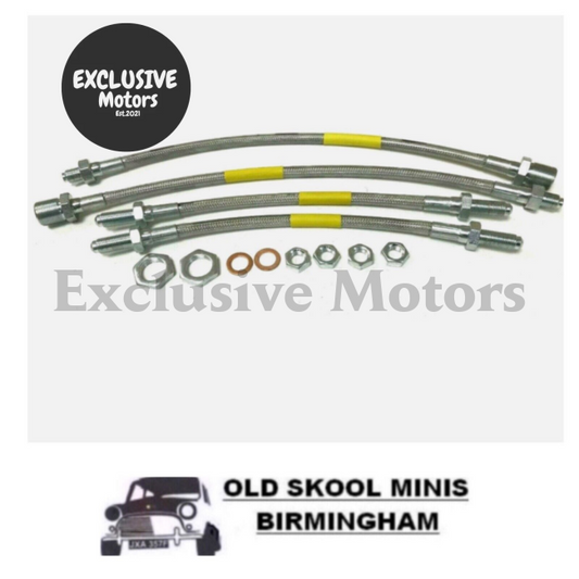 Classic Mini Braided Stainless Steel 4 Brake Line Hose Kit (Disc Front & Rear)