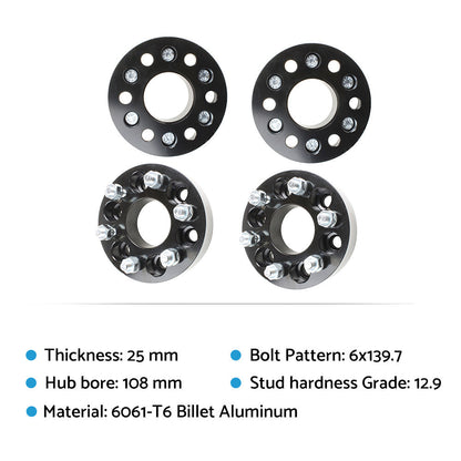 4x 25mm 6x139.7 (5.5") M12x1.5 Wheel Spacers Suitable For Hilux Pajero Triton Ranger-2