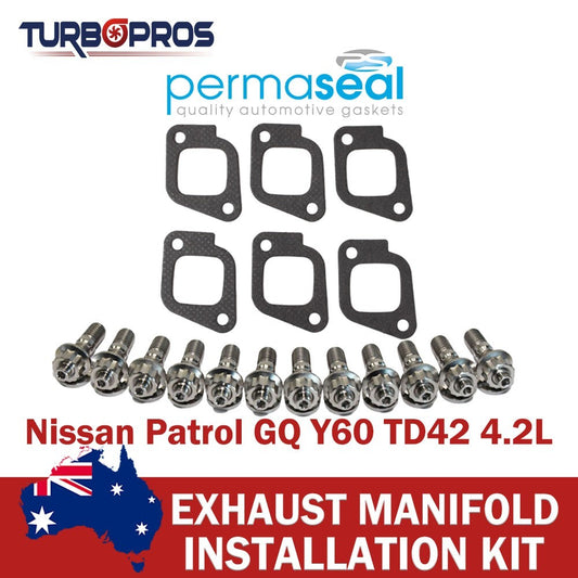 Permaseal Exhaust Manifold Titanium Studs&Gasket for Nissan Patrol GQ Y60 4.2L