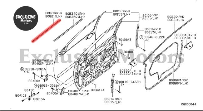 Door Belt Line Weatherstrip Rubber Seal (x4) for Nissan Navara D40(2005-2014)