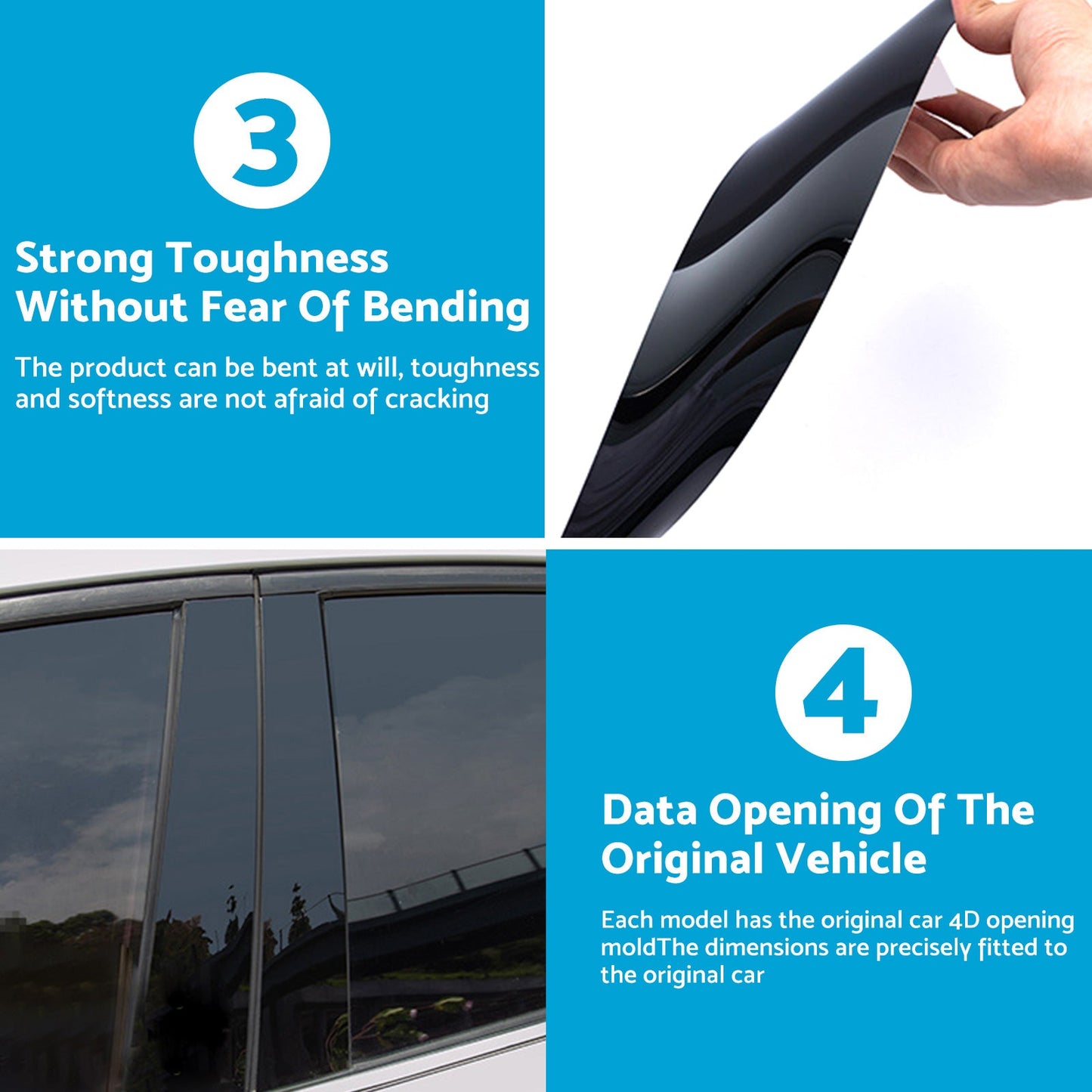 Gloss Black Pillar Posts Door Trim Cover Suitable For Toyota RAV4 2019-2024-4