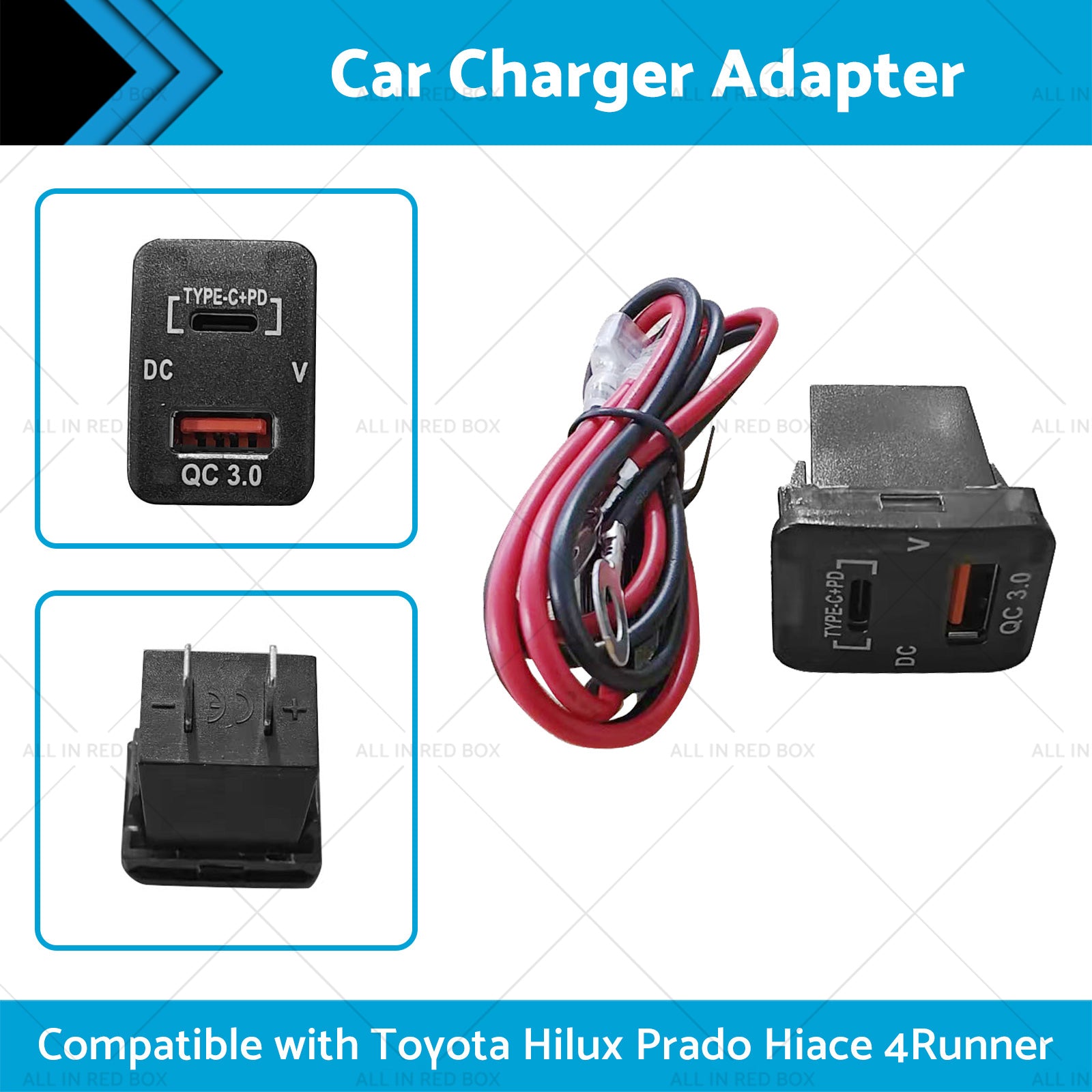 TYPE C  VOLT  QC 3. 0 USB CHARGER Suitable for Toyota Hilux Prado BLUE LED 12v-1
