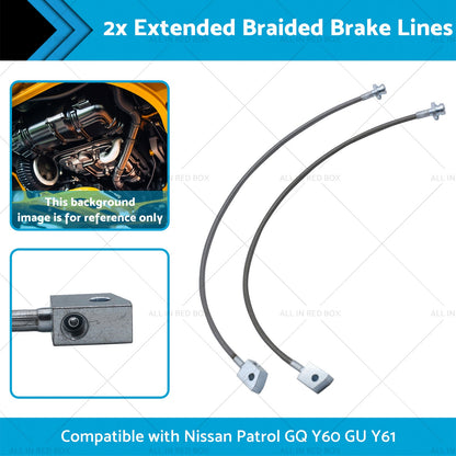 2x Extended Braided Brake Lines Suitablefor Nissan Patrol GU Y61 GQ Y60 2-6inchLift-1