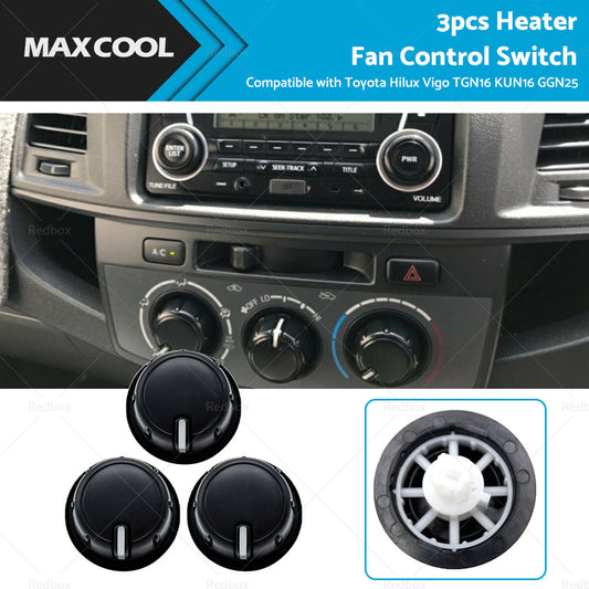 3pcs Heater Fan Control Switch Knob Suitable For Toyota Hilux Vigo TGN16 KUN16-0