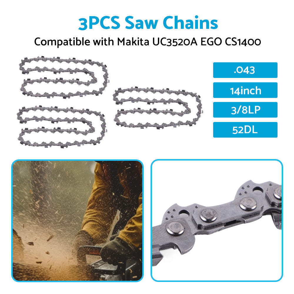 3PCS Chainsaw Chain 14inch 52DL 3 8LP. 043 Suitable for MAKITA UC3520A EGO CS1400-3