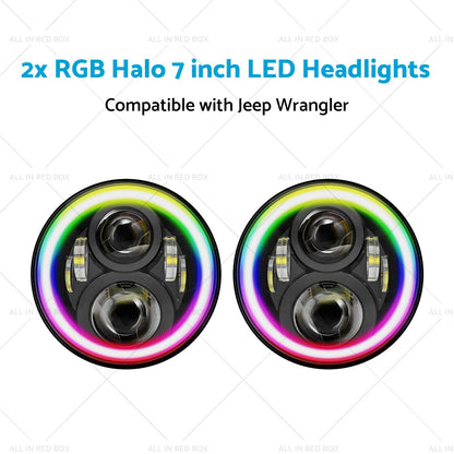 RGB Halo 7 inch LED Headlights Projector Hi Lo Beam DRL Suitable for Jeep GQ-3