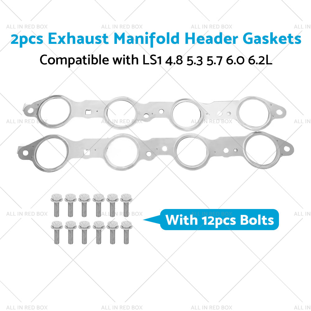 1 Pair Exhaust Manifold Header Gasket Suitable For LS LS1 4. 8 5. 3 5. 7 6. 0 6. 2L-1