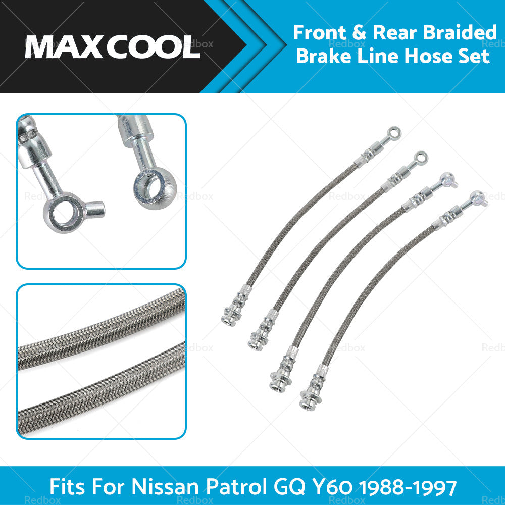 FrontRear Braided Brake Line Hose Set Fit Nissan Patrol GQ Y60 or Ford Maverick DA-0